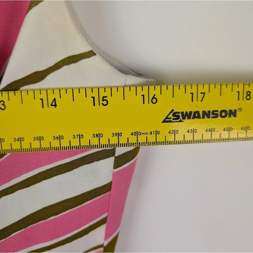 Trina Turk Dress Women's Size 4 Pink Olive White Abstract Cotton Sleeveless - Picture 10 of 11